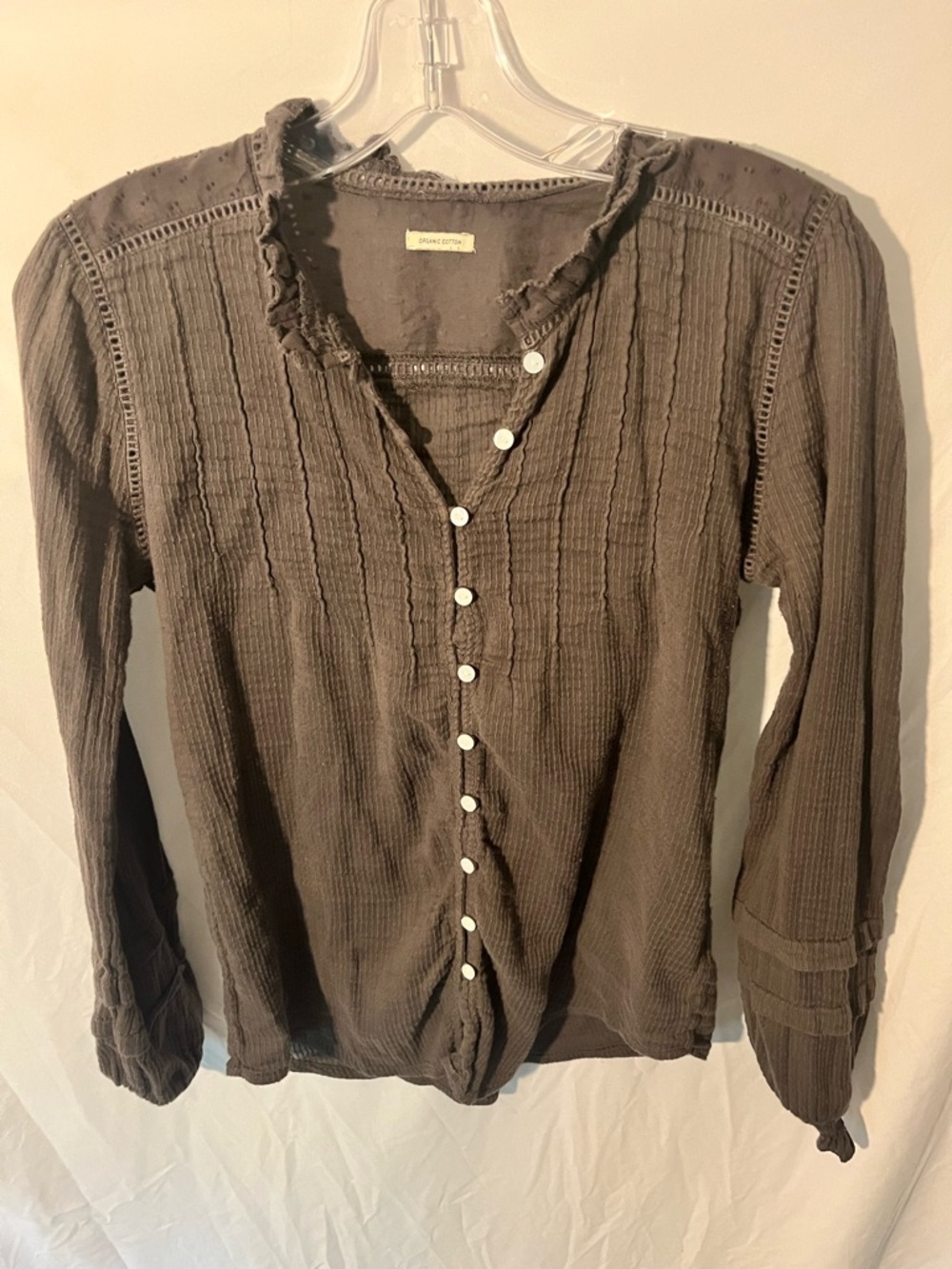 Women's Grey Organic Cotton  Button-Front Peasent Blouse